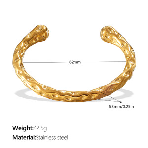 Bracelet Manchette En Acier Inoxydable Doré, Imperméable, À Motif Écossais (1 Pièce). h5