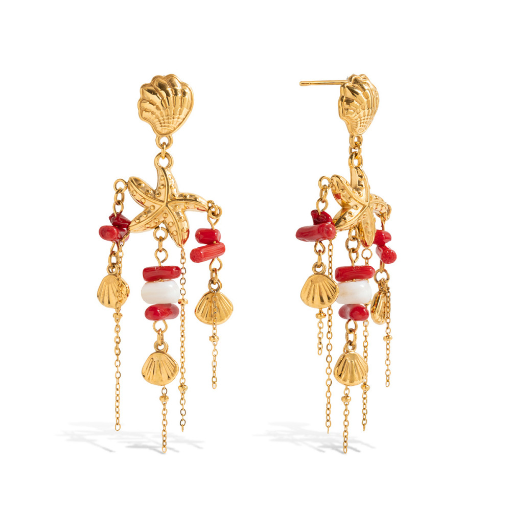 Boucles D'Oreilles Pendantes Pour Femme, En Acier Inoxydable, Couleur Or, Avec Coquillage Naturel Et Étanchéité. 