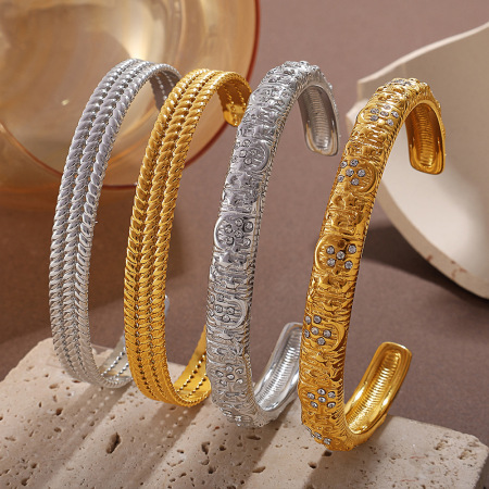 Bracelet manchette rétro étanche en acier inoxydable (1 pièce) 2