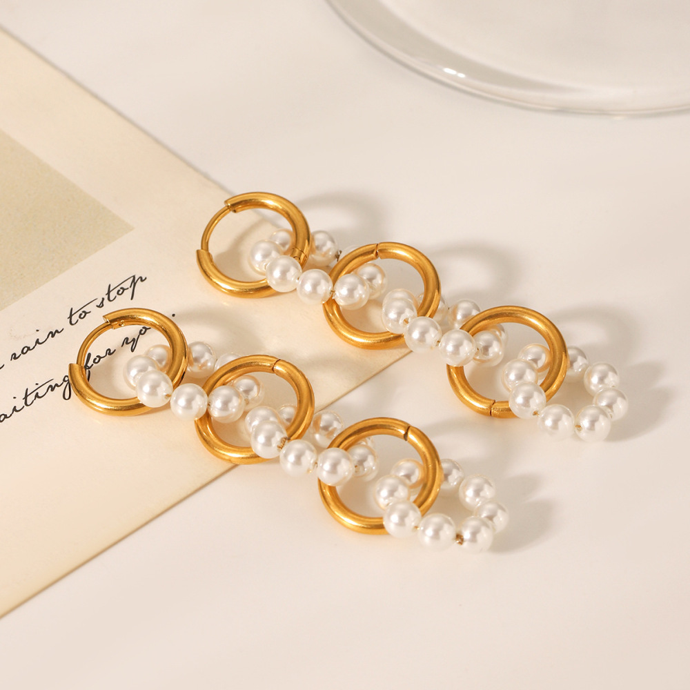 Boucles D'Oreilles Perles Pour Femme, Collection Daily Circle, En Acier Inoxydable Étanche (1 Paire) Image4