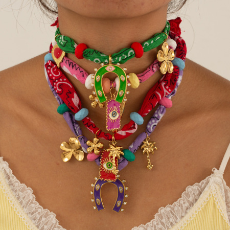 Collier pendentif rétro en forme de fer à cheval, en acier inoxydable étanche, couleur or, pour femme (1 pièce) 2