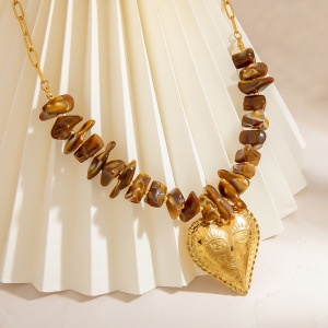 Collier De Perles En Acier Inoxydable Doré Pour Femme, 1 Pièce, Motif Cœur Quotidien h5 Image5
