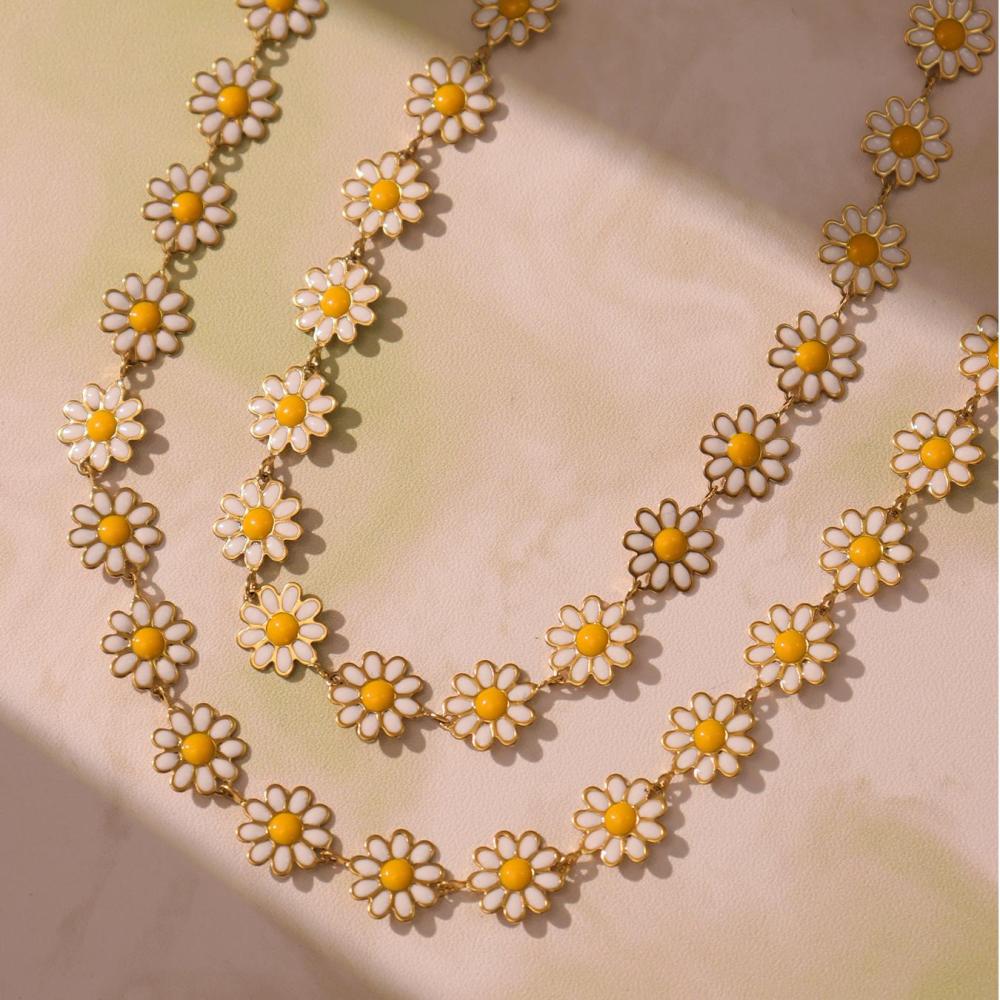 Ensemble De Colliers Pour Femmes Sweet Daisy En Acier Inoxydable Étanche Couleur Or (1 Pièce) Image2