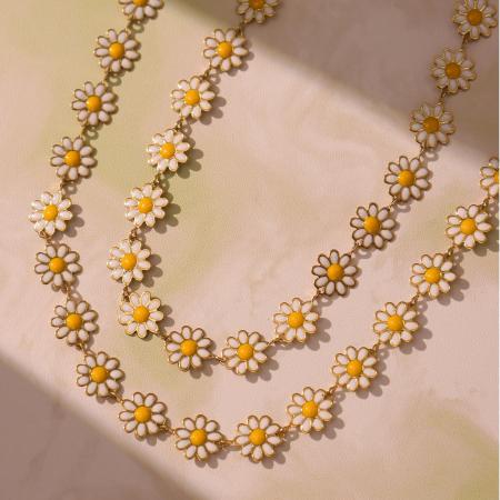 Ensemble de colliers pour femmes Sweet Daisy en acier inoxydable étanche couleur or (1 pièce) 2