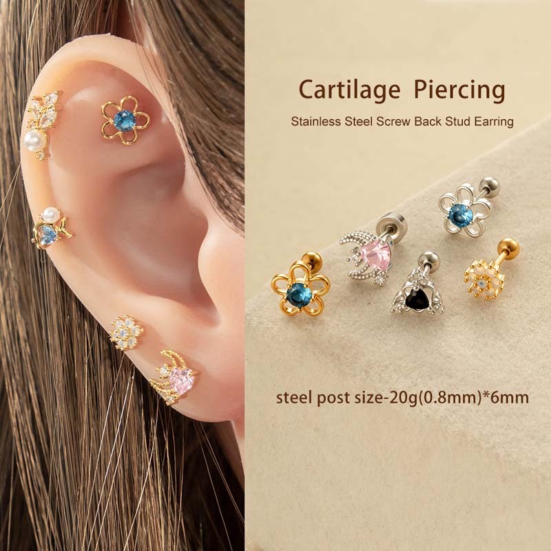 Boucle D'Oreille Piercing Fleur Cuivre Or Zircon 1 Pièce h5Image4
