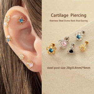 Boucle D'Oreille Piercing Fleur Cuivre Or Zircon 1 Pièce h5 Image4