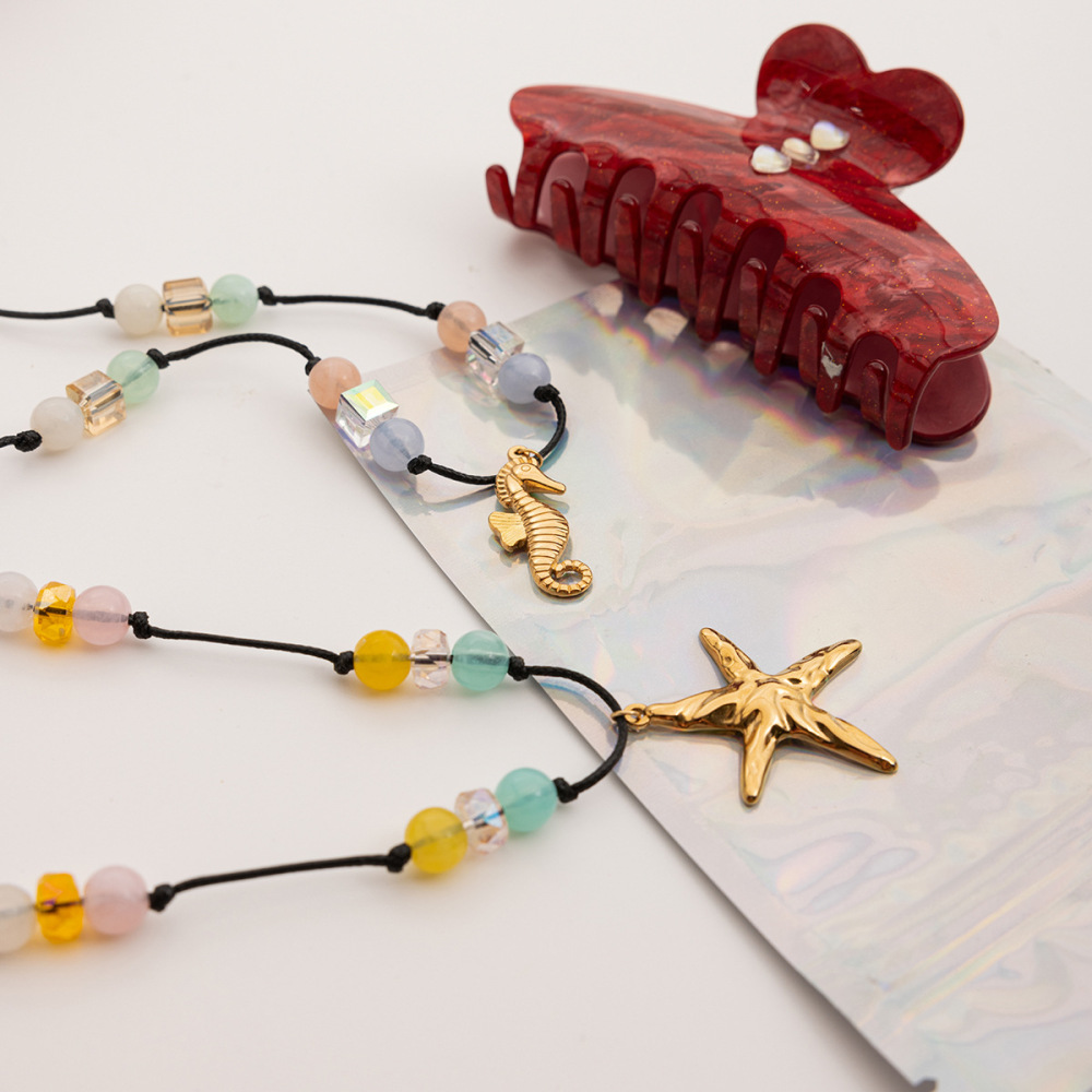 Collier Pendentif Femme En Acier Inoxydable Doré, Motif Étoile De Mer (1 Pièce) Image4