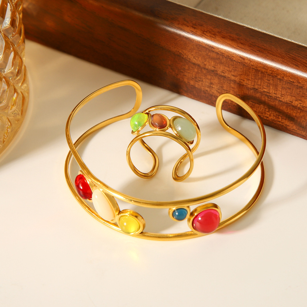 Bracelet Pour Femme En Acier Inoxydable Imperméable Avec Pierre Naturelle, Forme Irrégulière, Simple Et Élégant (1 Pièce) h5Image4
