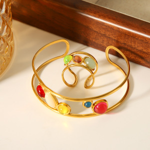 Bracelet Pour Femme En Acier Inoxydable Imperméable Avec Pierre Naturelle, Forme Irrégulière, Simple Et Élégant (1 Pièce) h5 Image4