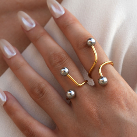Bague tendance en acier inoxydable doré, lignes simples, étanche. 2