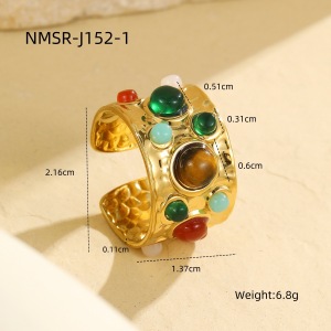 Bague En Pierre Naturelle, Acier Inoxydable, Couleur Or, 1 Pièce h5 