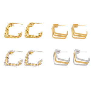 1 Paire De Boucles D'Oreilles Créoles Minimalistes Rectangulaires En Acier Inoxydable Étanche Couleur Or Pour Femme h5 Image6