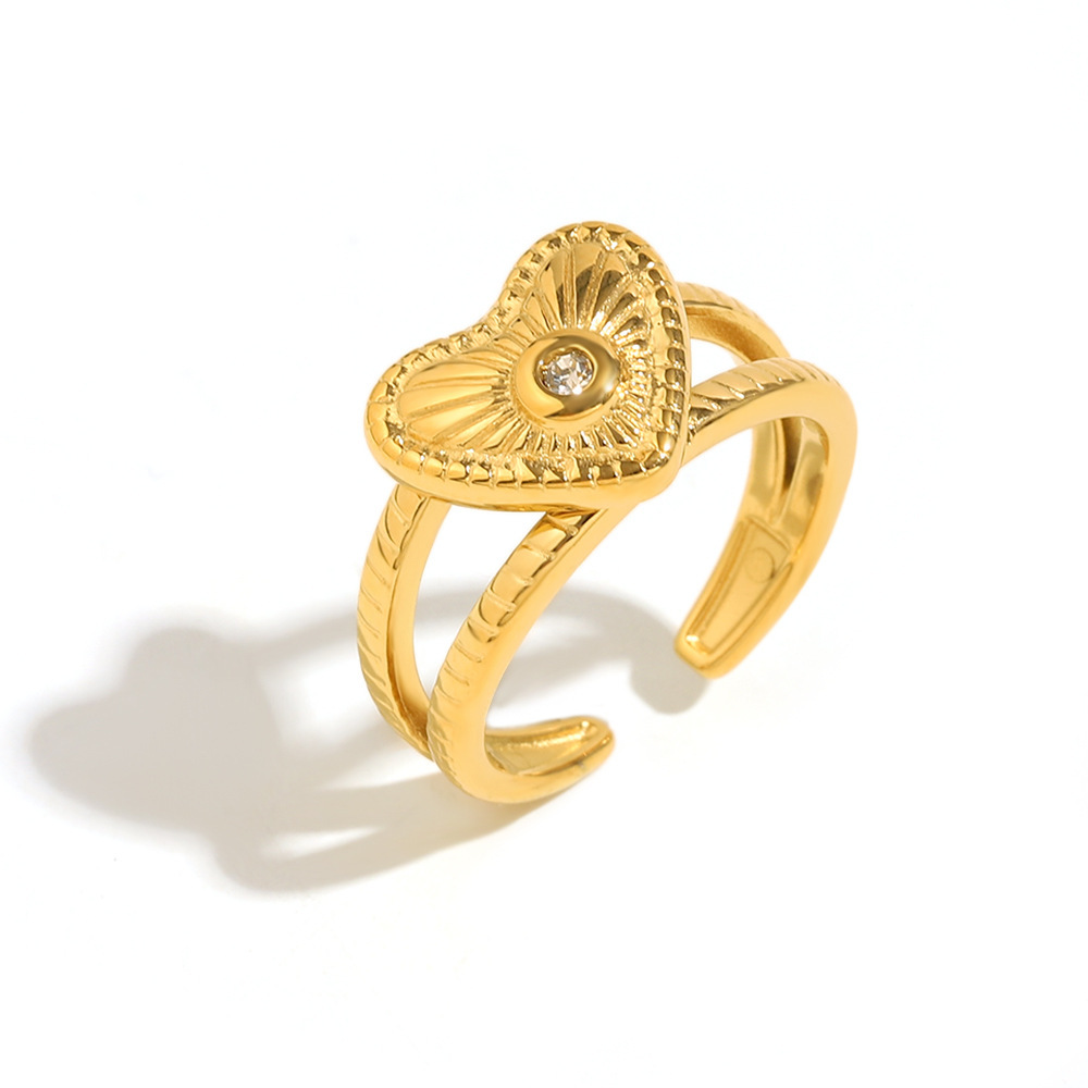Bague Tendance Décontractée En Forme De Cœur, En Acier Inoxydable, Couleur Or, 1 Pièce, Collection Simple. 