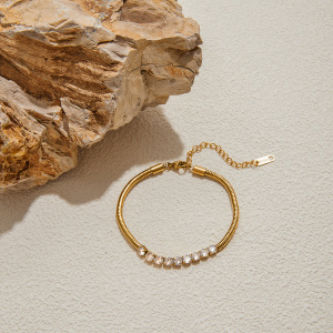 Bracelet Chaîne Femme En Acier Inoxydable Doré, Imperméable, Orné D'Une Étoile (1 Pièce) h5 Image3