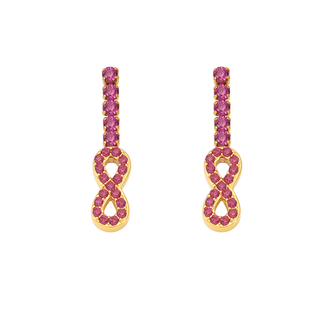 1 Paire De Boucles D'Oreilles Puces Luxueuses En Forme D'Infini, En Acier Inoxydable Étanche, Couleur Or, Avec Zircon.