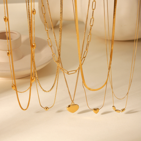 Collier à plusieurs rangs pour femme, collection Simple Series Daily Heart, en acier inoxydable étanche (1 pièce) 2