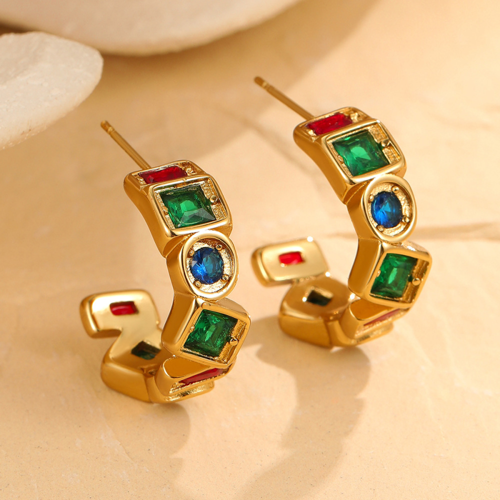 1 Paire De Boucles D'Oreilles Créoles De Luxe En Acier Inoxydable Étanche Couleur Or Image3