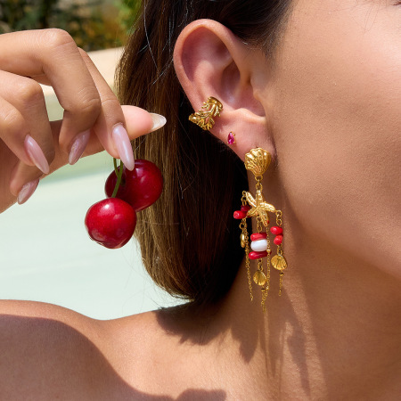 Boucles d'oreilles pendantes pour femme, en acier inoxydable, couleur or, avec coquillage naturel et étanchéité.