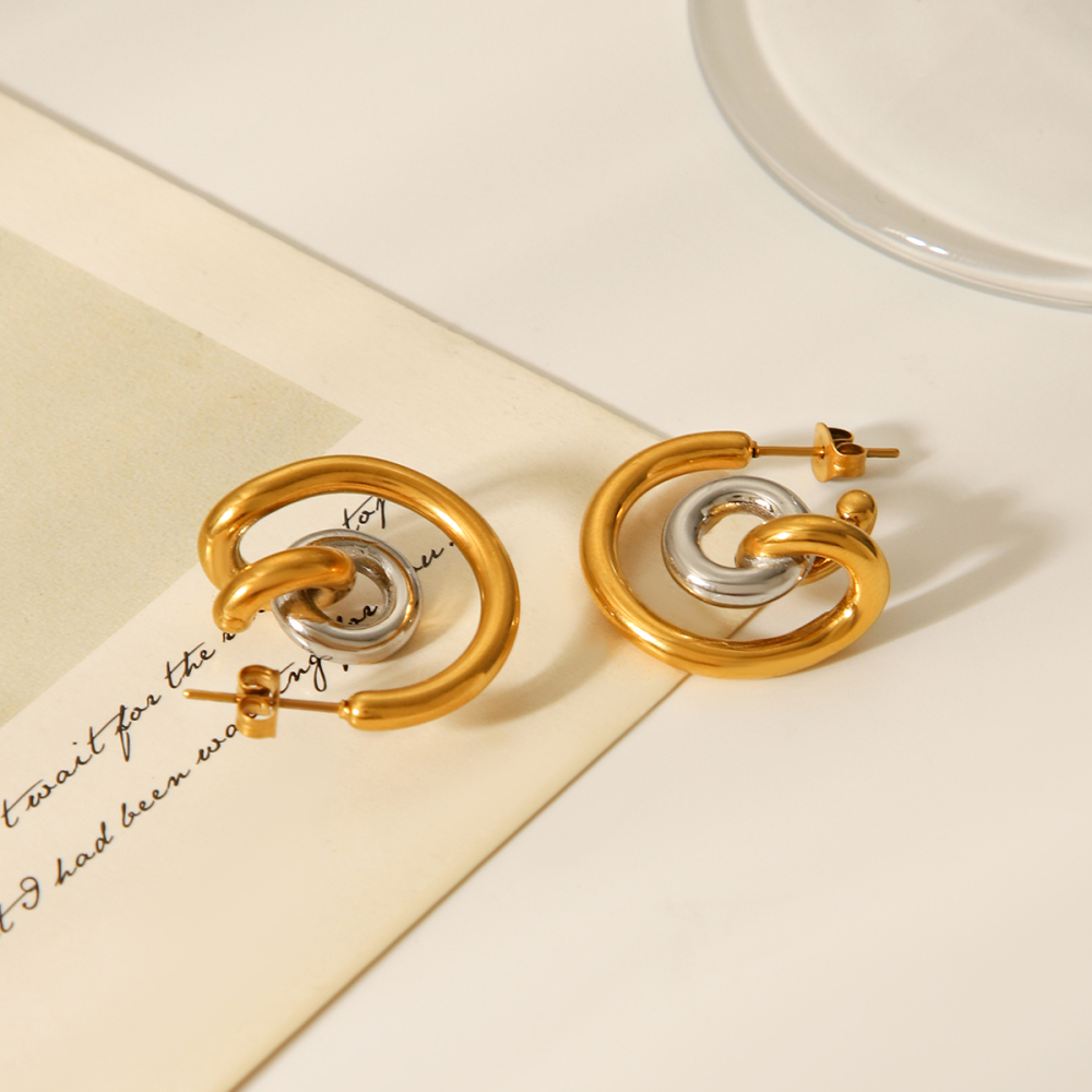 1 Paire De Boucles D'Oreilles Puces Pour Femme, En Acier Inoxydable Imperméable, Couleur Or, De Forme Irrégulière, À Porter Au Quotidien h5Image3