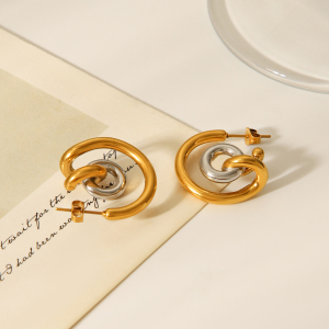 1 Paire De Boucles D'Oreilles Puces Pour Femme, En Acier Inoxydable Imperméable, Couleur Or, De Forme Irrégulière, À Porter Au Quotidien h5 Image3