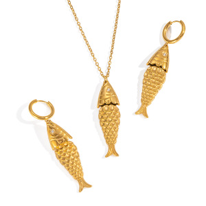 Collier Pendentif Femme Simple Et Décontracté En Acier Inoxydable, Couleur Or, Motif Poisson. h5 Image4