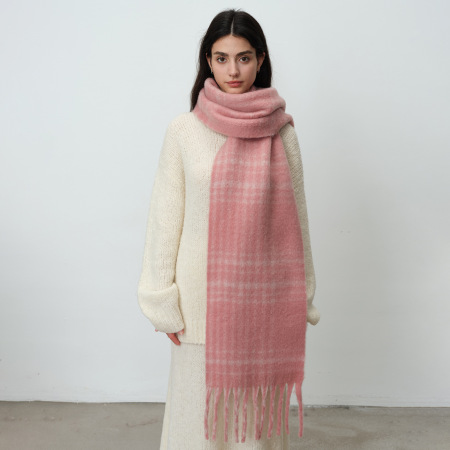 1 écharpe d'hiver simple à carreaux en polyester pour femme