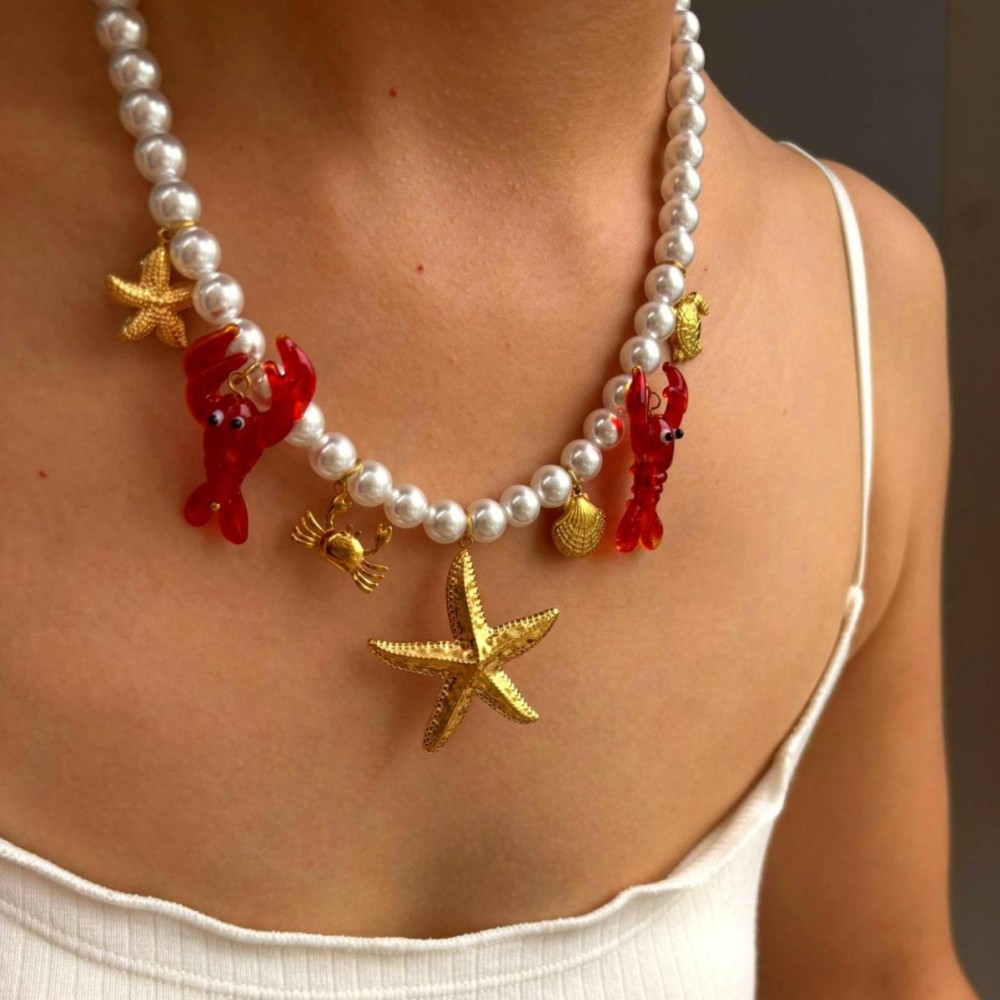Collier De Perles De Homard Émaillé 1 Pièce Image3