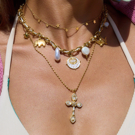 Collier pendentif femme luxueux en acier inoxydable, couleur or, motif œil, étanche (1 pièce) 2