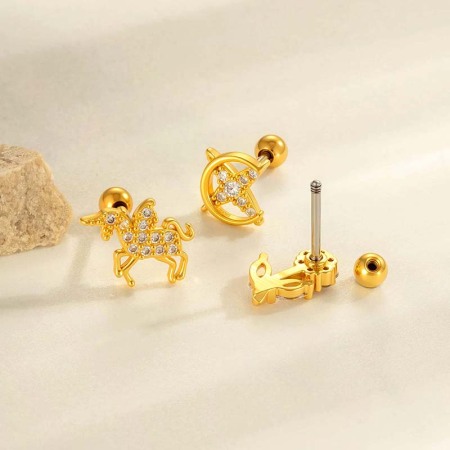 Boucles d'oreilles perçantes pour femme, 1 pièce, motif licorne, cuivre, or, zircone 2