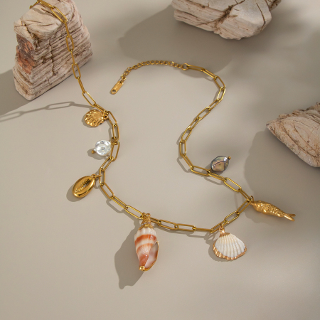 Collier pendentif en acier inoxydable doré, étanche, en forme de coquillage 2