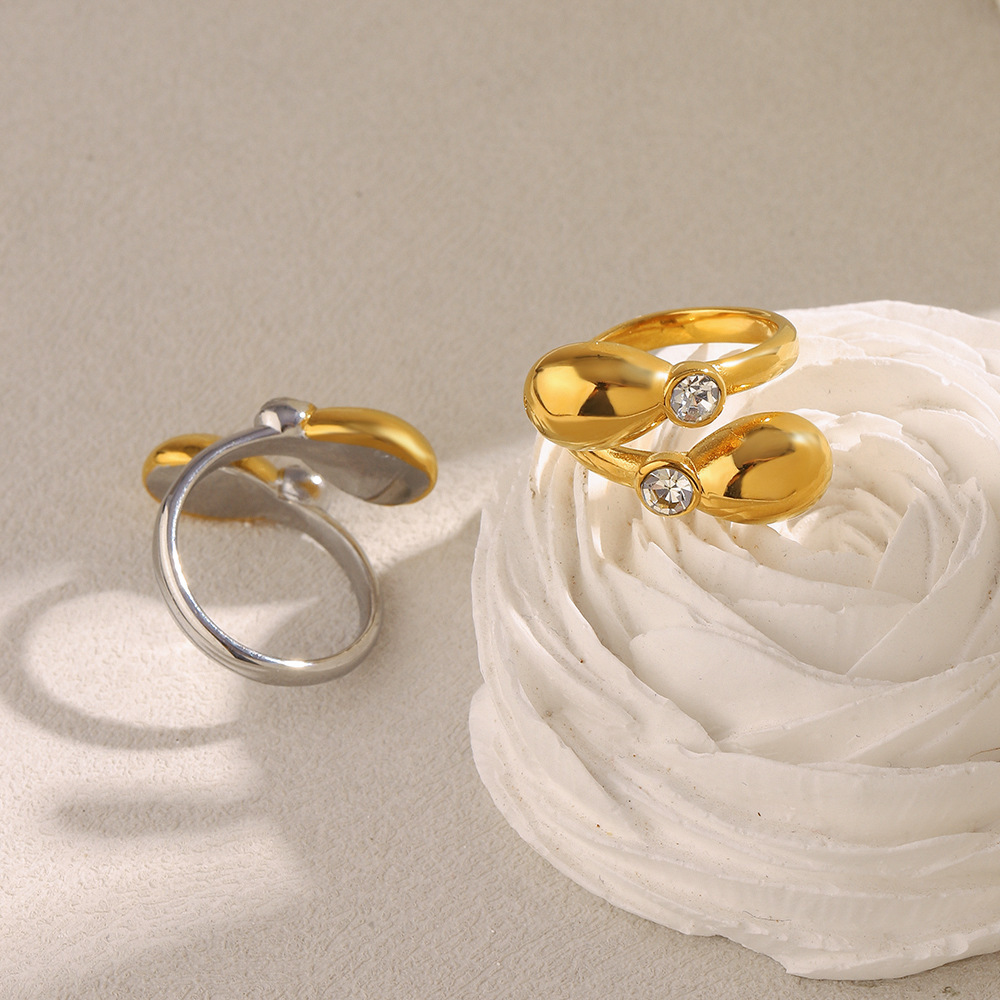 Bague Minimaliste Décontractée En Acier Inoxydable Doré, Étanche, Avec Motif Goutte D'Eau (1 Pièce) - Collection Simple Image6