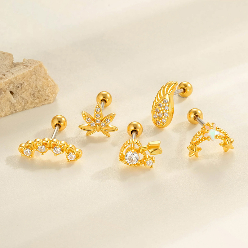 Boucles D'Oreilles Percées Délicates En Cuivre Et Zircon Pour Femme, 1 Pièce Image4