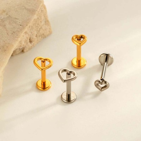 Boucle d'oreille piercing en alliage de titane couleur or en forme de cœur
