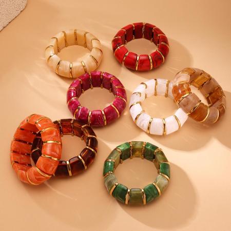 Bracelet jonc bohème en résine pour femme, série classique, 1 pièce 2