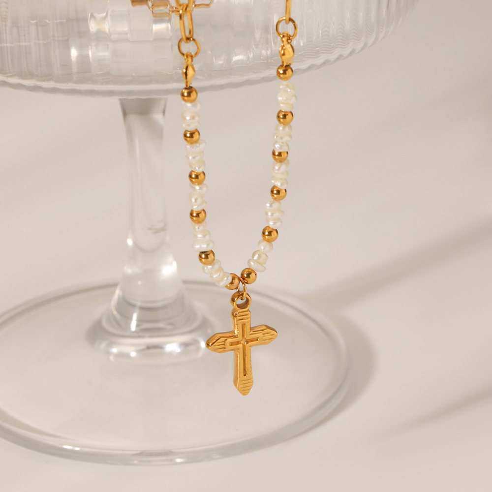 1 Paire De Colliers Pendentifs Daily Cross Pour Femmes, En Acier Inoxydable Étanche, Collection Simple Series Image3