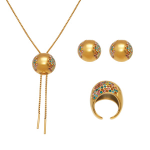 Ensemble De Bijoux Pour Femmes En Acier Inoxydable Doré, Orné D'Un Zircon Et D'Un Demi-Cercle (1 Pièce). h5 Image9