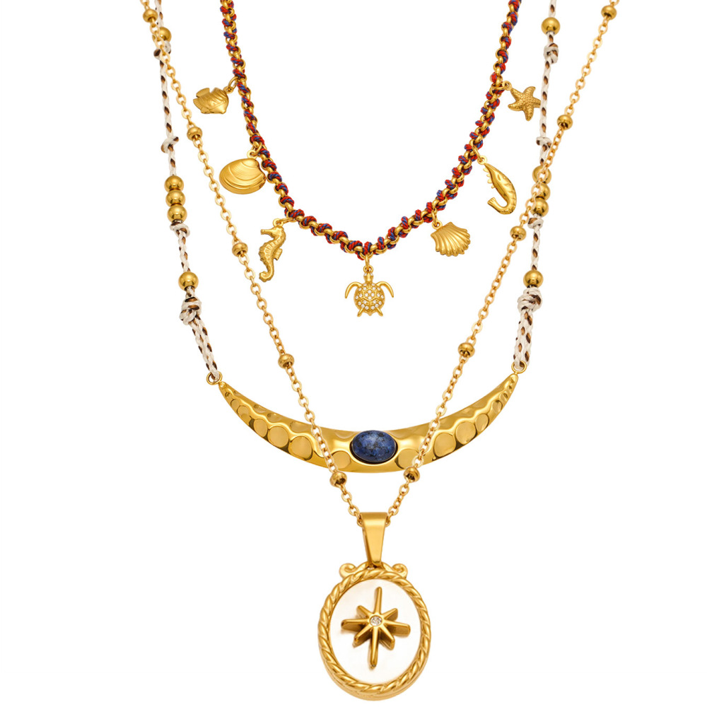 Collier Pendentif Femme Chic En Acier Inoxydable Étanche Couleur Or Avec Pierre Naturelle (1 Pièce) Image9