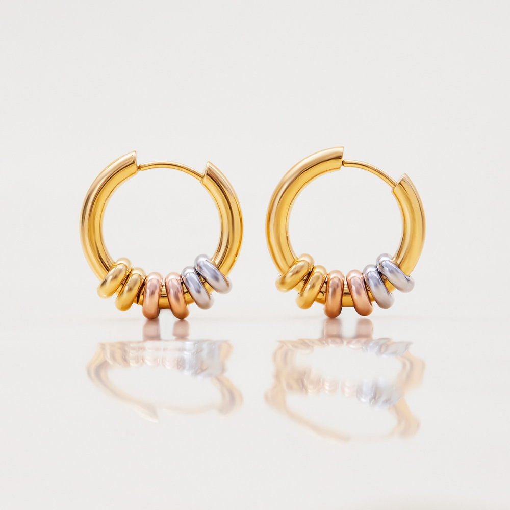 1 Paire De Boucles D'Oreilles Créoles Annulaires Modernes En Acier Inoxydable Étanche Couleur Or Pour Femme Image8