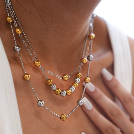 Collier de perles étanche en acier inoxydable, collection Simple Beads, 1 pièce 2