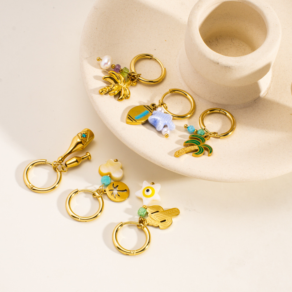 Boucles D'Oreilles Pendantes En Acier Inoxydable Pour Femme, Série Romantique, Motif Fleur Naturelle, 1 Pièce Image4
