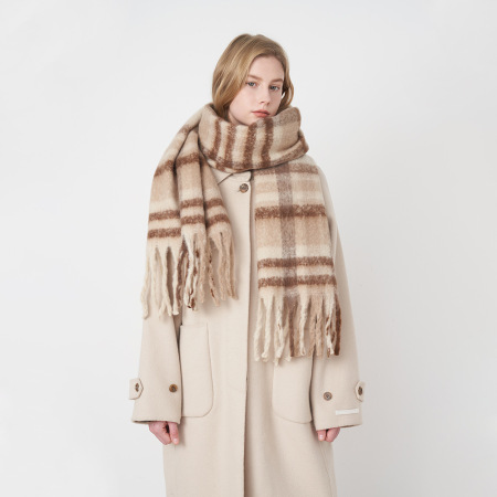 1 écharpe d'hiver en polyester à carreaux pour femme