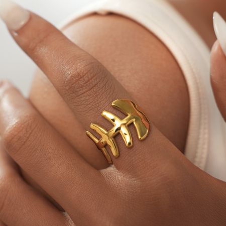Bague tendance en acier inoxydable couleur or, imperméable, avec motif animal naturel (1 pièce).