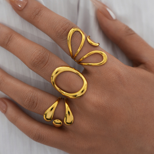 Bague Minimaliste Pour Femme, En Acier Inoxydable Étanche, De Forme Irrégulière Et Ajourée (1 Pièce). h5 Image4