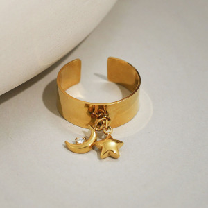 Bague Simple Classique En Acier Inoxydable Couleur Or, Étanche, Collection Lune. h5 Image9
