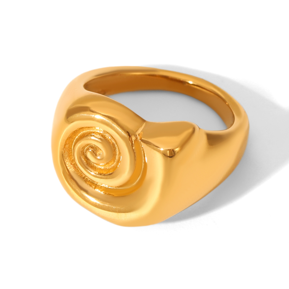 Bague Chevalière Daily Lines En Acier Inoxydable Étanche Couleur Or (1 Pièce) 