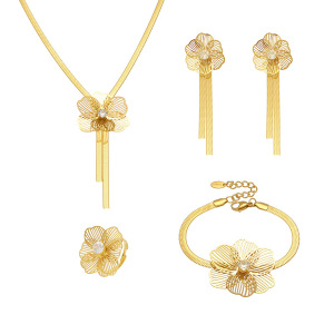 Ensemble De Bijoux Pour Femme En Acier Inoxydable Doré, Orné D'Un Zircon Et D'Une Fleur Classique (1 Pièce). h5 Image9