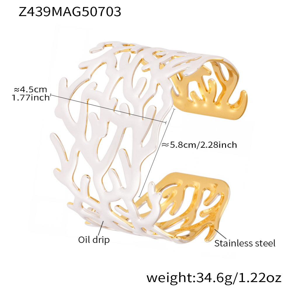 Bracelet Classique Pour Femme En Acier Inoxydable, Couleur Or, Couleur Corail (1 Pièce) 