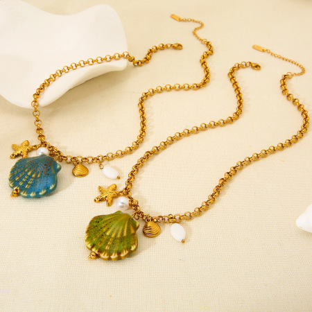 Collier pendentif coquillage en céramique 1 pièce