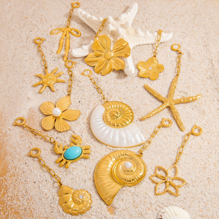 Pendentifs de bikini pour femmes, en acier inoxydable étanche, couleur or, série Conch, idéal pour la plage