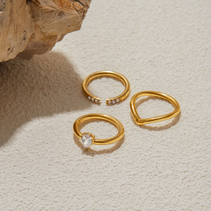 Bague Minimaliste Irrégulière En Acier Inoxydable Étanche Couleur Or (1 Pièce) h5 Image4